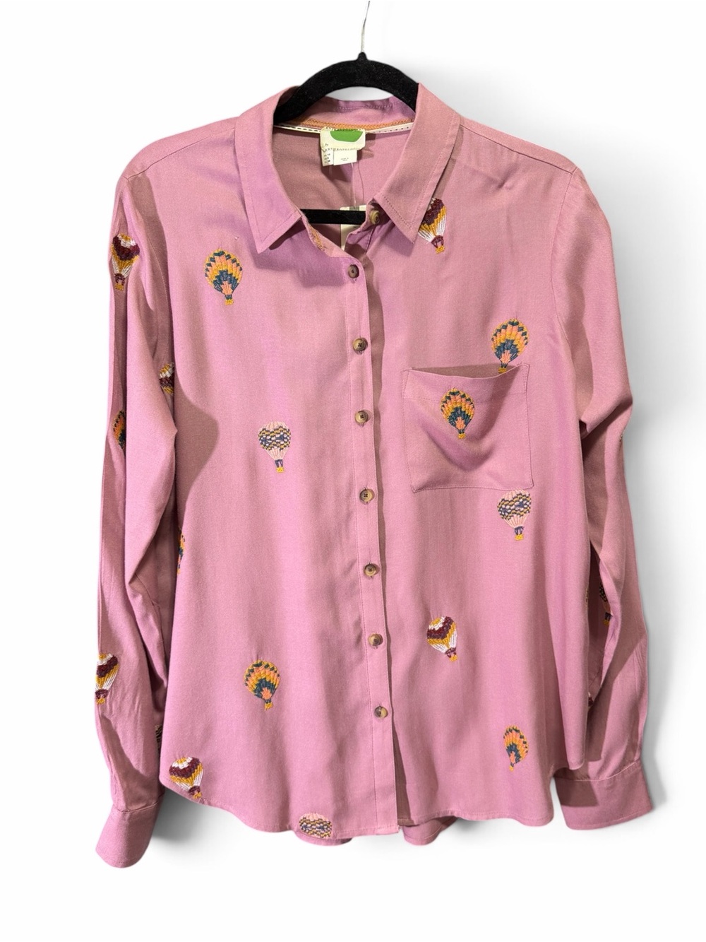 NWT Anthropologie County Fair Embroidered Hot Air Balloon Mauve Blouse Size 6